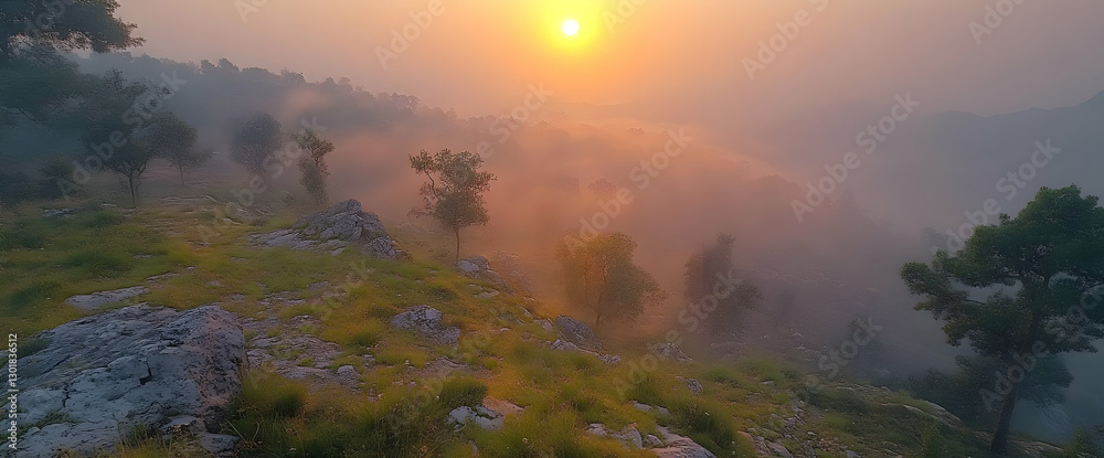 Fototapeta premium Misty Mountain Sunrise Landscape