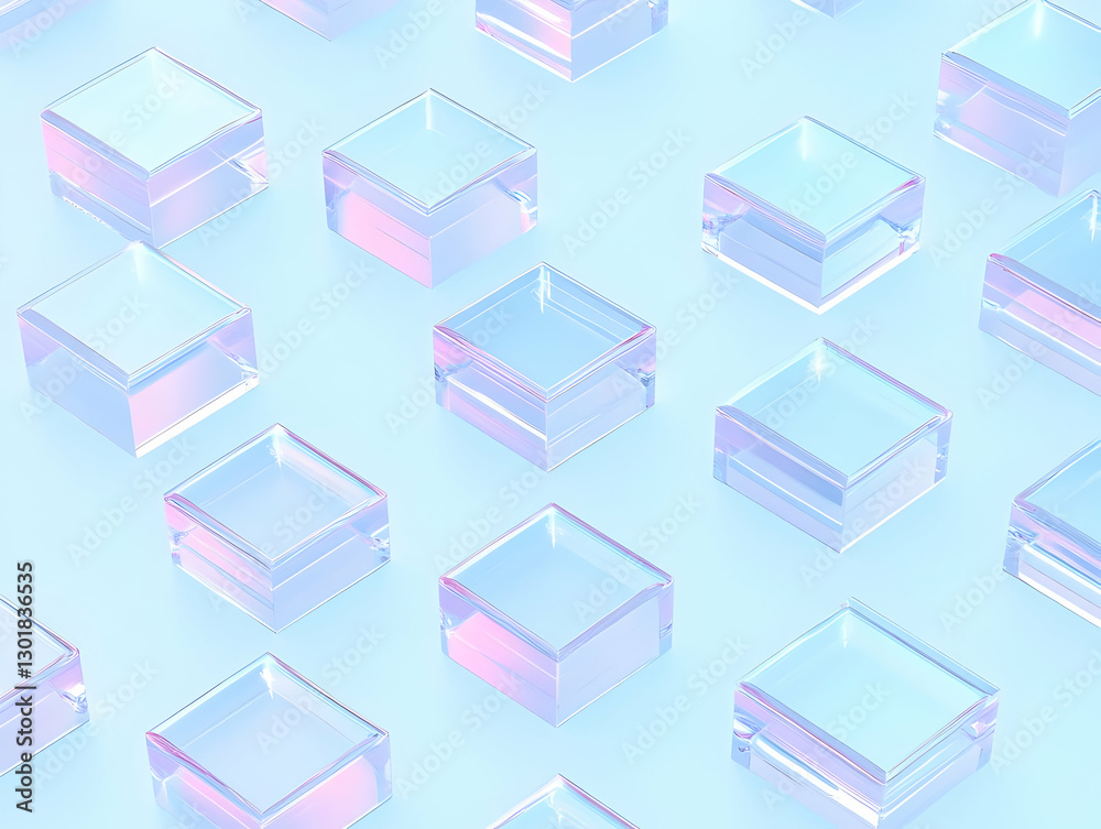 3D Illustration, Abstract Background, Glass Cubes, Pastel Colors