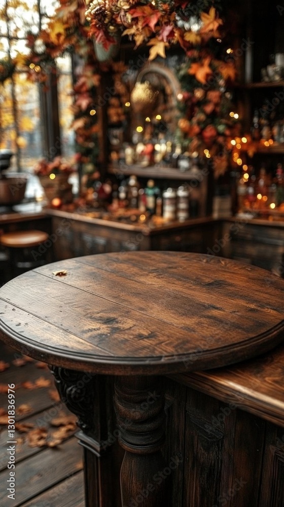Rustic Wooden Bar Top In Autumn Cafe Rustic Wooden Bar Top In Autumn Cafe