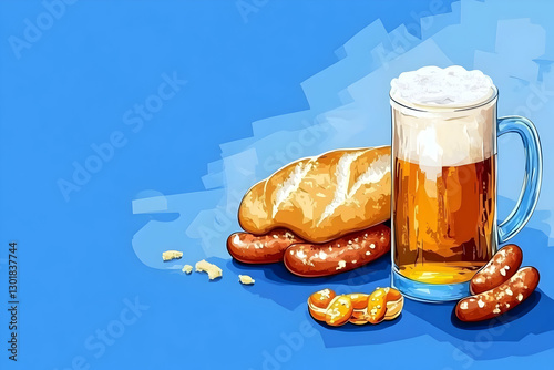 Illustration Beer, Sausage,...