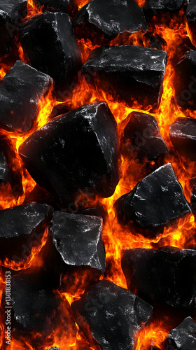 3D Render of Burning Rocks ...