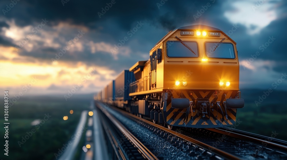 Fototapeta premium Futuristic Train Concept in Urban Logistics Environment