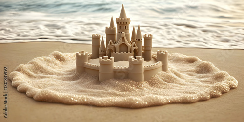 3D Illustration Sandcastle,...