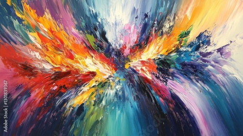 Colorful abstract painting exploding with vivid colors and dynamic brushstrokes