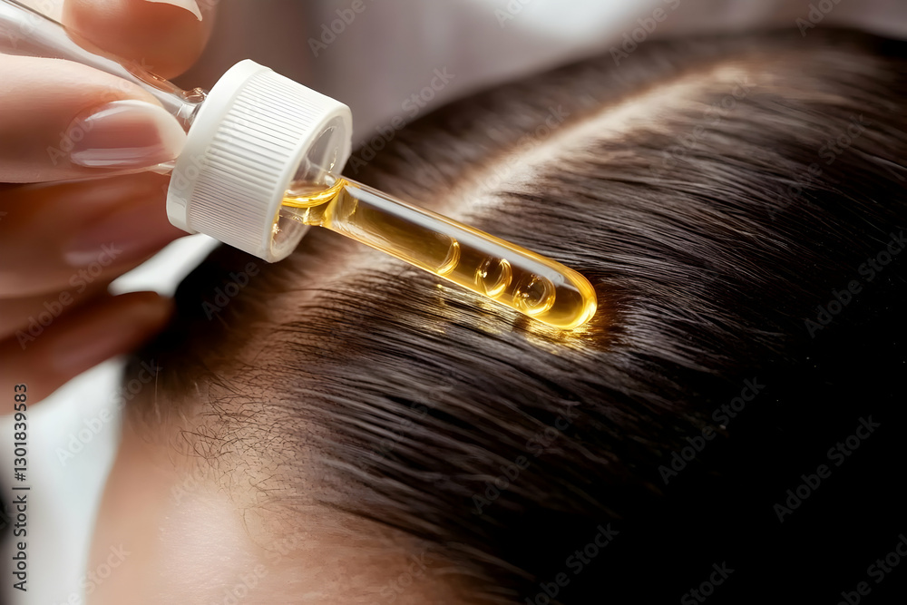Fototapeta premium Photo Hair Care Treatment Oil Hair Growth Healthy Scalp Serum Woman Beauty