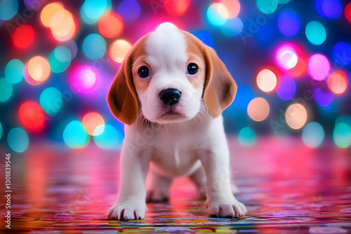 Photo Cute Puppy Colorful B...