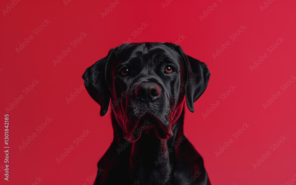 Fototapeta premium Mastiff dog on minimalistic colorful background with Copy Space. Perfect for banners, veterinary ads, pet food promotions, and minimalist designs.