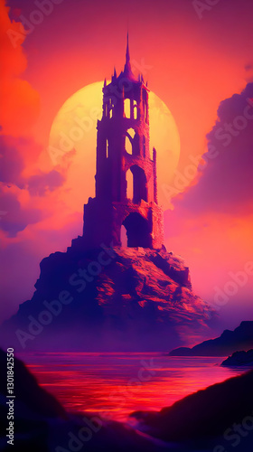 Illustration Tower Sunset O...