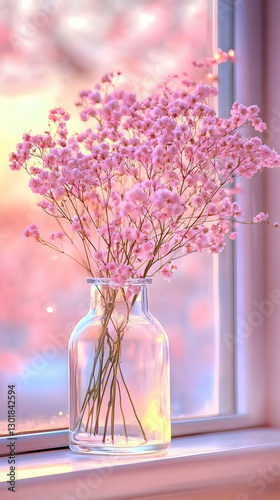 Photo Pink Flowers Sunset W...