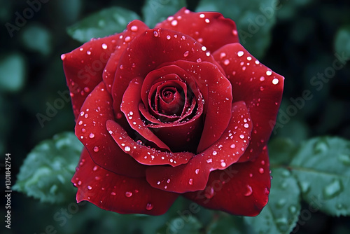 Photo Red Rose Dew Drops Pe...
