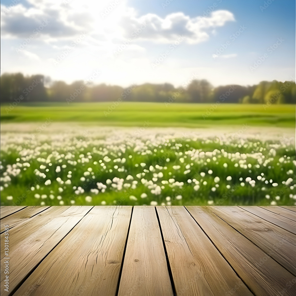 Wooden Deck Spring Meadow Background Illustration Wooden Deck Spring Meadow Background Illustration