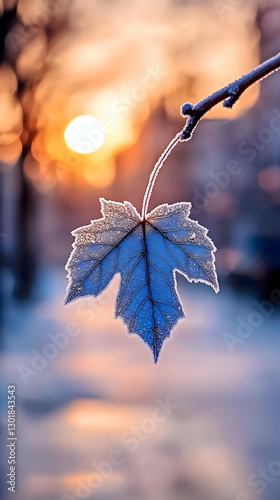 Photo Frozen Leaf Winter Su...