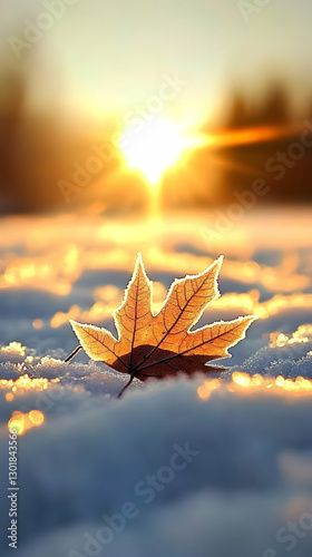 Frosty Leaf Sunset Image