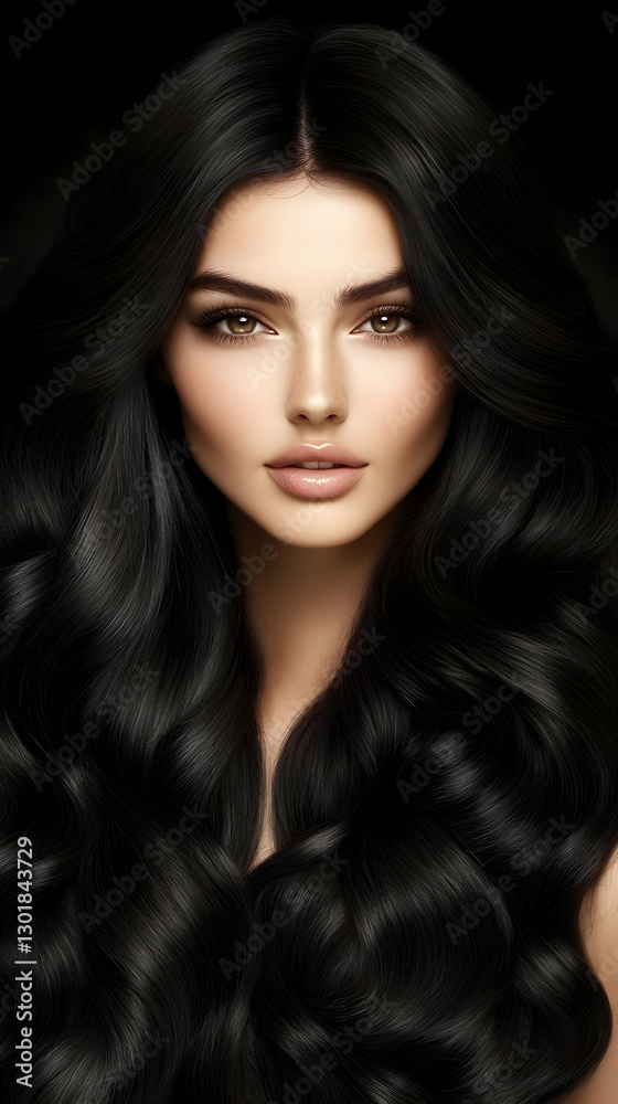 Fototapeta premium Illustration of Beauty, Hair, Black Hair, Hairstyle, Long Hair, Hair Care, Cosmetics, Makeup, Woman, Girl
