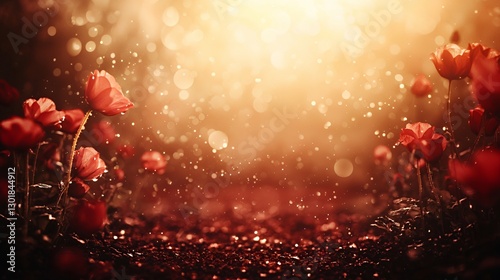 Red Poppies Field at Sunset: Golden Hour Glow