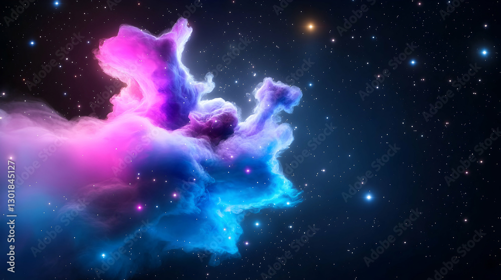 Fototapeta premium Celestial Night Sky with Glowing Blue and Pink Nebulas