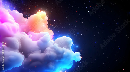 Celestial Night Sky With Glowing Blue Nebulas