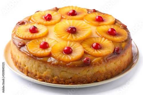 delicious pineapple upside down cake image isolated on white