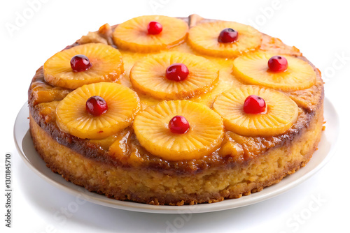 delicious pineapple upside down cake image isolated on white background