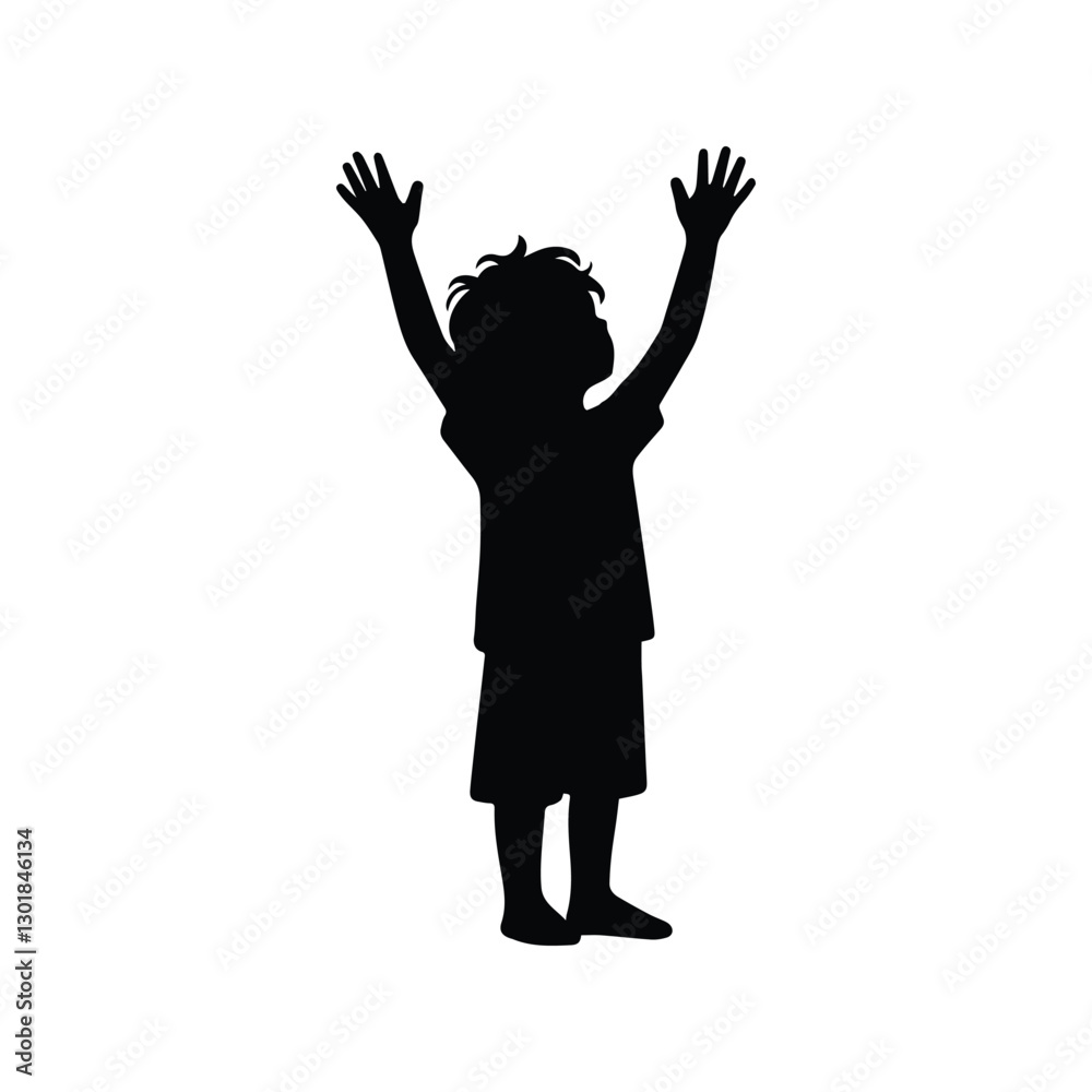 child raised hands up isolated silhouette child raised hands up isolated silhouette