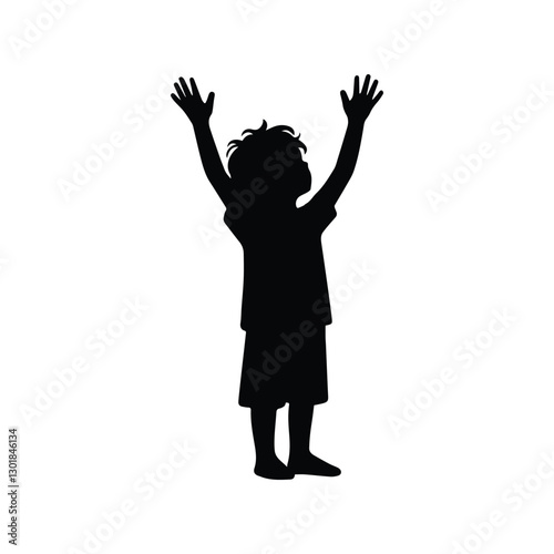 child raised hands up isolated silhouette