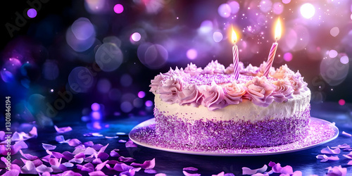Photo, Birthday Cake, Purpl...