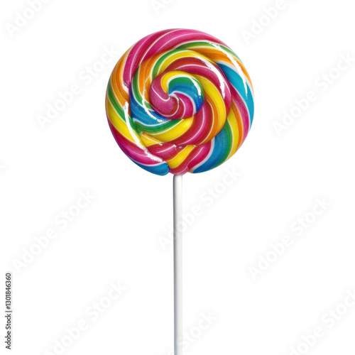 Wallpaper Mural Colorful spiral lollipop with vibrant swirls of pink, yellow, blue, and green, set against plain background, evoking sense of fun and nostalgia Torontodigital.ca