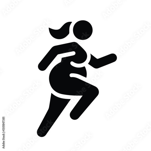 fat woman running, person silhouette icon, doing sports, obesity illustration, girl struggling with excess weight, walking, isolated on transparent	
