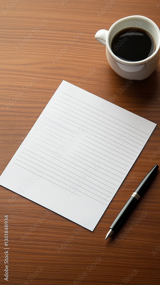 Clean Lined Note Paper with a Minimalist Desk Setup, Note Paper Background