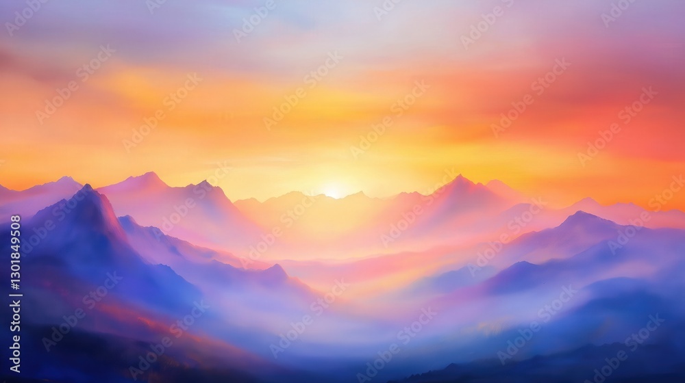 Fototapeta premium A mesmerizing view of mountains at sunset, with hues of purple, orange, and pink. Perfect for travel, inspiration, and nature themes