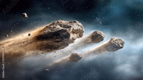 A stunning portrayal of asteroids hurtling through the cosmos, showcasing the beauty and chaos of space.