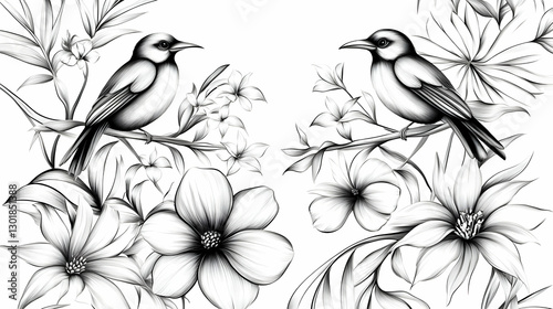 Illustration Birds Flowers ...
