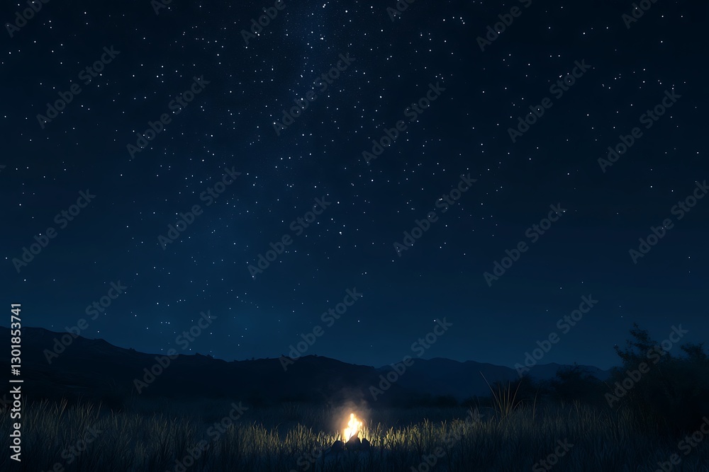Naklejka premium Starlit Night with Campfire