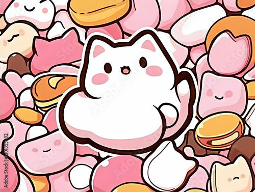 Illustration Pink Kawaii Ca...