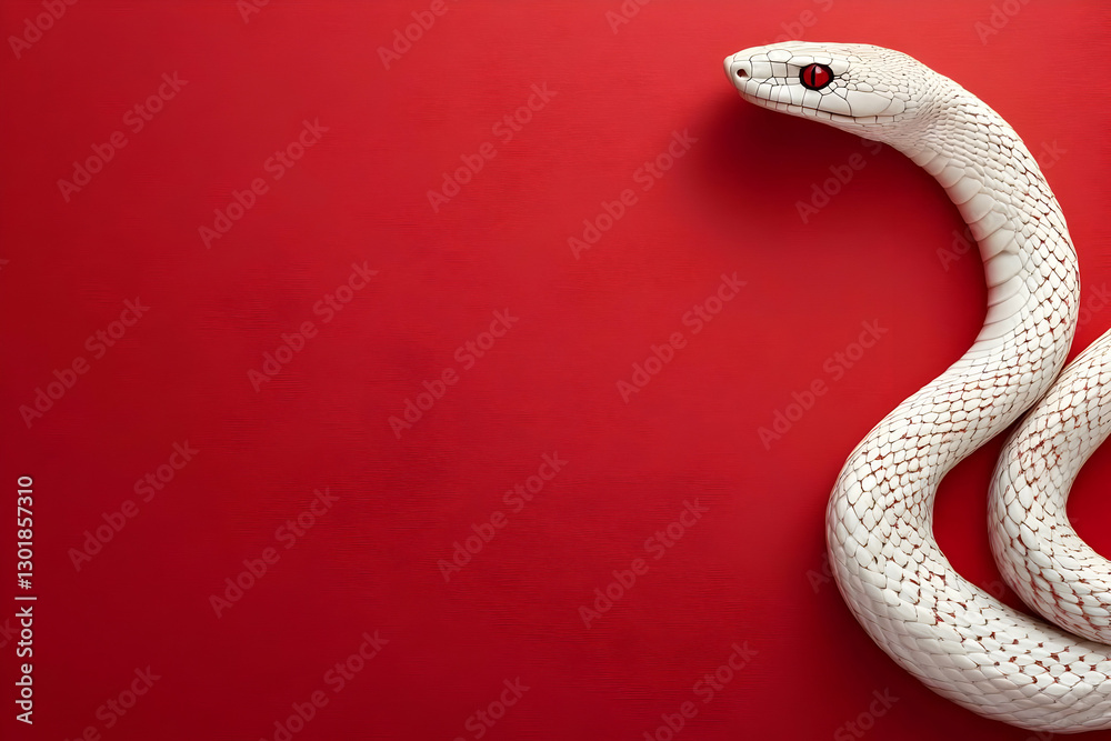 Fototapeta premium 3D Illustration White Snake Red Background Reptile Scales Serpent Wildlife
