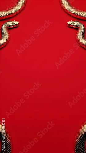 3D Golden Snakes Red Backgr...