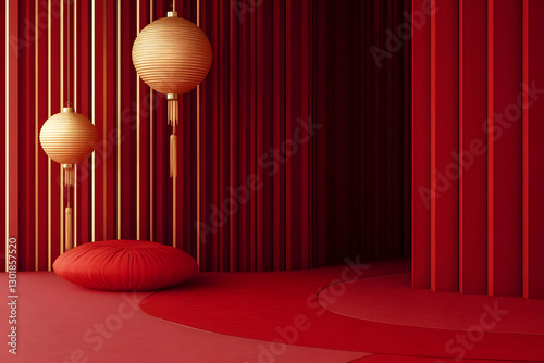 3D Illustration Red Room Go...