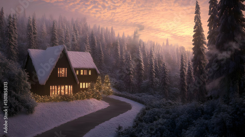 Winter Cabin 3D Illustration