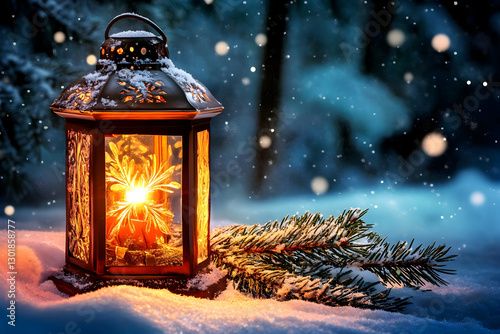 Photo Winter Lantern Snowfl...