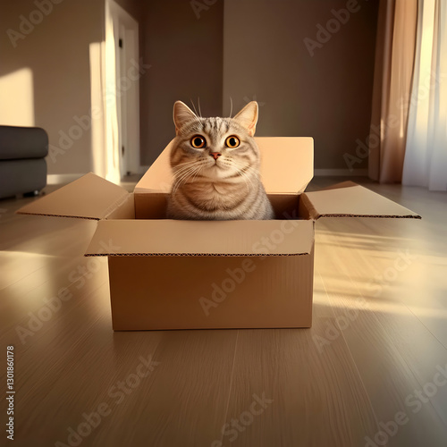 Photo Cute Cat in Cardboard...