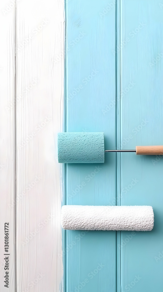Obraz premium Photo - Painting Wooden Planks with Paint Roller, DIY Home Improvement