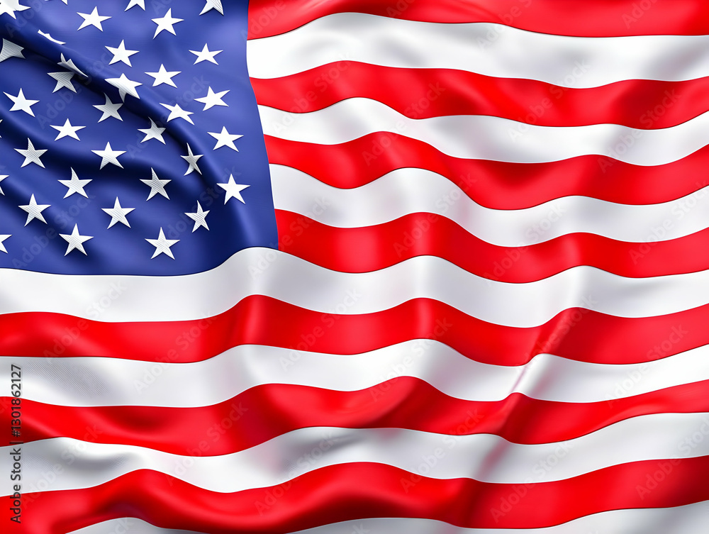 Obraz premium Illustration of Waving Flag with Red and White Stripes, Blue Field, and White Stars