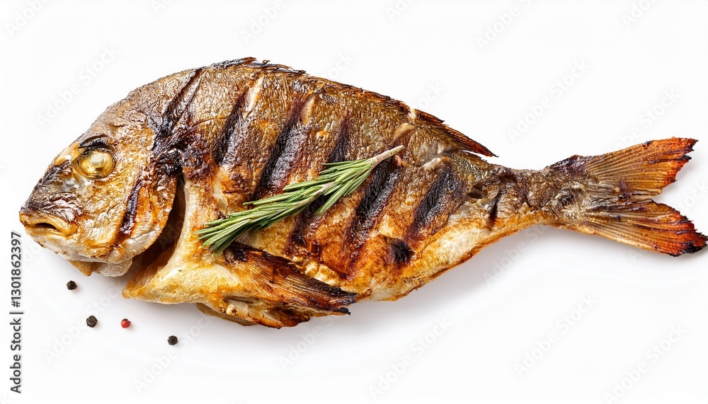 mage of grilled fish, isolated image on white background mage of grilled fish, isolated image on white background