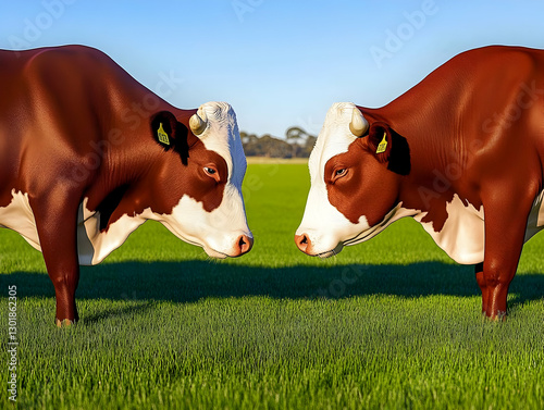 3D Illustration Cows Grazin...