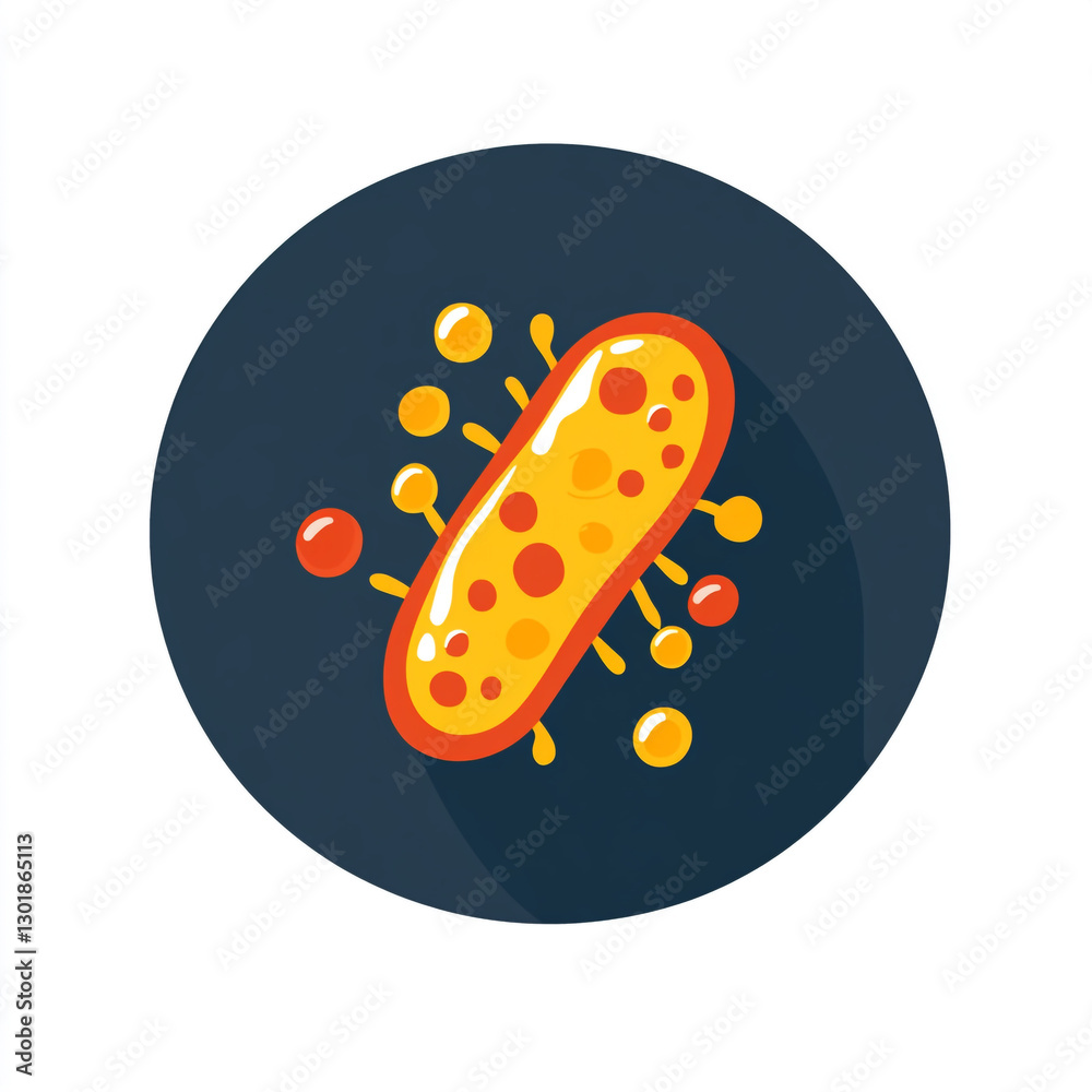 A stylized, colorful illustration of a bacterium with circular structures on its surface, representing different cellular components.
A stylized, colorful illustration of a bacterium with circular structures on its surface, representing different cellular components.