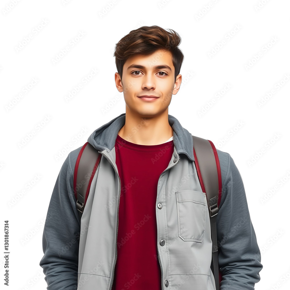 portrait of a young man student with backpack in transparent background portrait of a young man student with backpack in transparent background