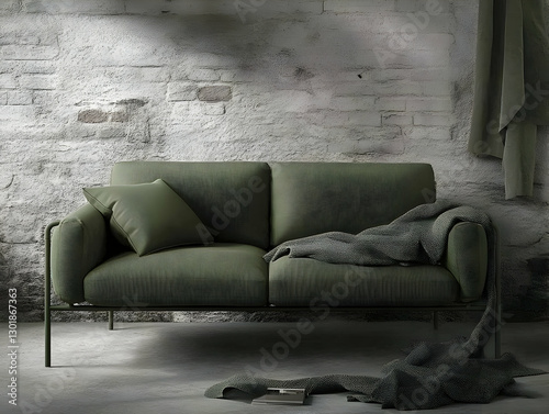 3D Illustration Green Sofa,...