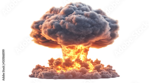 atomic explosion: nuclear mushroom blust on transparent background