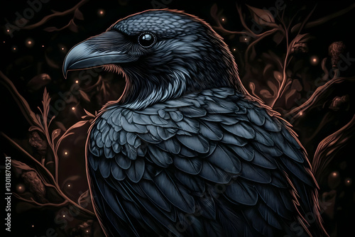 Illustration Raven Bird, Da...