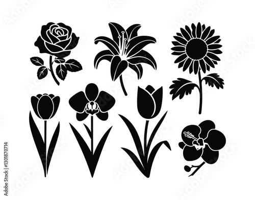 Garden Flower Silhouette Set EPS Template